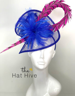 Royal Blue & Pink Fascinator, Womens Tea Party Hat, Church Hat, Derby Hat, Fancy Hat, Bachelorette Hat, Tea Party Hat, wedding hat - The Hat Hive