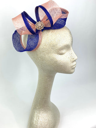 Royal Blue & Pink Fascinator, Womens Tea Party Hat, Church Hat, Derby Hat, Fancy Hat, Navy Blue Hat, Tea Party Hat, wedding hat - The Hat Hive