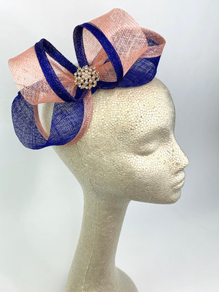 Royal Blue & Pink Fascinator, Womens Tea Party Hat, Church Hat, Derby Hat, Fancy Hat, Navy Blue Hat, Tea Party Hat, wedding hat - The Hat Hive