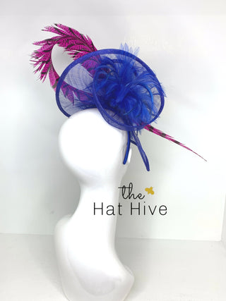 ROYAL BLUE & PINK PHEASANT FASCINATOR - The Hat Hive
