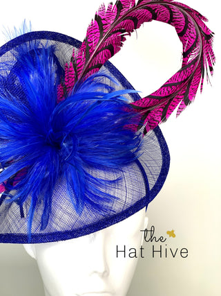 ROYAL BLUE & PINK PHEASANT FASCINATOR - The Hat Hive