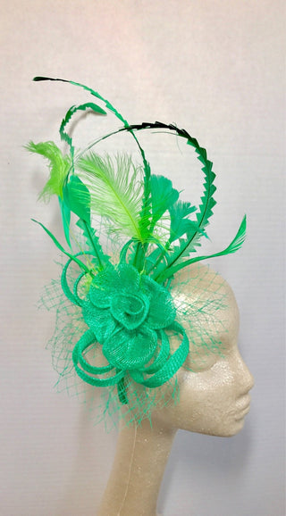 St. Patricks Day Fascinator, Green Fascinator with lime green accent feathers Tea Party Hat, St. Pattys Day, Derby Hat, Fancy Hat, Kelly Gr - The Hat Hive