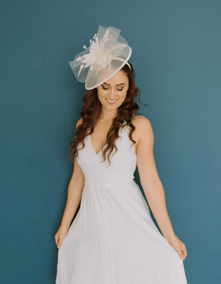 THE CELESTE MESH FASCINATOR ON HEADBAND FOR GARDEN PARTIES - The Hat Hive