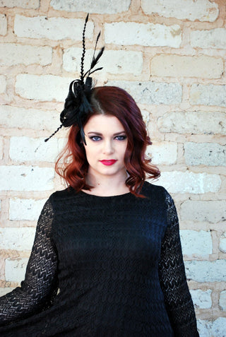 The Ellie Black Fascinator, Women's Tea Party Hat, Church Hat, Derby Hat, Fancy Hat, Bachelorette Hat, Tea Party Hat, wedding hat - The Hat Hive