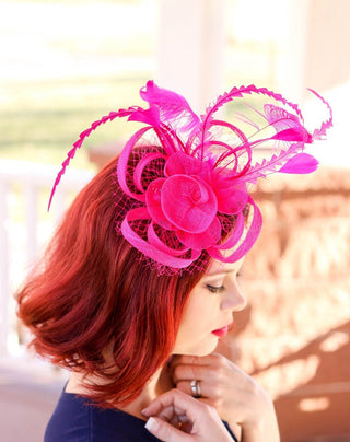The Ellie Hot Pink Fascinator, Women's Tea Party Hat, Church Hat, Derby Hat, Fancy Hat, Bachelorette Hat, Tea Party Hat, wedding hat - The Hat Hive