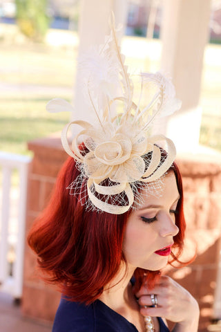 The Ellie Ivory Fascinator, Women's Tea Party Hat, Church Hat, Derby Hat, Fancy Hat, White Formal Hat, Tea Party Hat, wedding hat - The Hat Hive