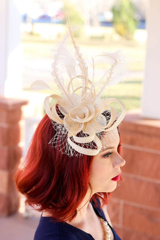 The Ellie Ivory Fascinator, Women's Tea Party Hat, Church Hat, Derby Hat, Fancy Hat, White Formal Hat, Tea Party Hat, wedding hat - The Hat Hive