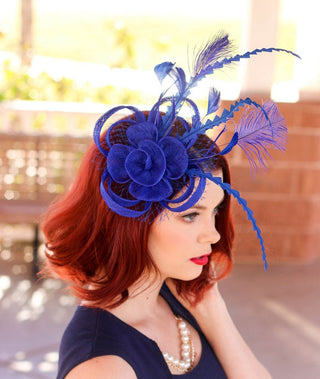 The Ellie Royal Blue Fascinator, Womens Tea Party Hat, Church Hat, Derby Hat, Fancy Hat, Bachelorette Hat, Tea Party Hat, wedding hat - The Hat Hive