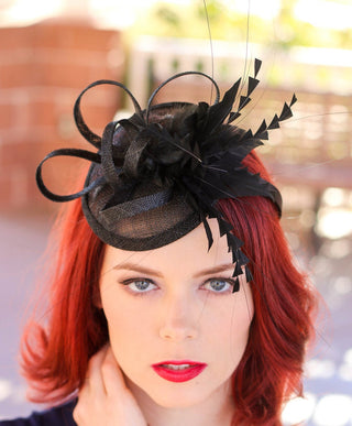 The Haleigh Black Fascinator - Kentucky Derby Hat - Wedding Hat - English High Tea Hat, Tea Party Hat, Breeder's Cup Hat, Fascinator - The Hat Hive