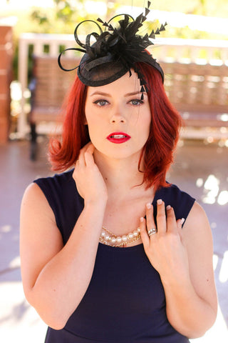 The Haleigh Black Fascinator - Kentucky Derby Hat - Wedding Hat - English High Tea Hat, Tea Party Hat, Breeder's Cup Hat, Fascinator - The Hat Hive