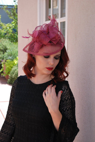 The Kenni Merlot Maroon Fascinator, Women's Tea Party Hat, Church Hat, Derby Hat, Fancy Hat, maroon Hat, Tea Party Hat, wedding hat - The Hat Hive