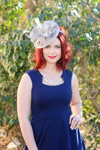The Kenni Silver Gray Fascinator, Womens Tea Party Hat, Church Hat, Derby Hat, Fancy Hat, Silver Hat, Tea Party Hat, wedding hat - The Hat Hive
