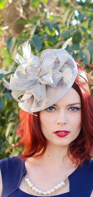 The Kenni Silver Gray Fascinator, Womens Tea Party Hat, Church Hat, Derby Hat, Fancy Hat, Silver Hat, Tea Party Hat, wedding hat - The Hat Hive