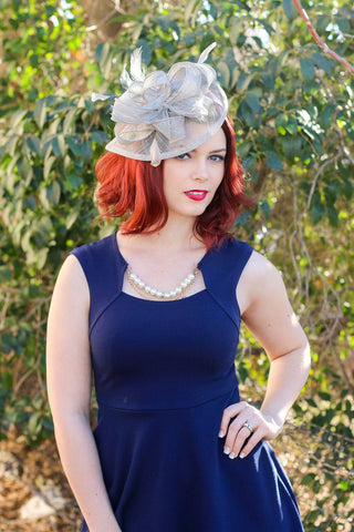 The Kenni Silver Gray Fascinator, Womens Tea Party Hat, Church Hat, Derby Hat, Fancy Hat, Silver Hat, Tea Party Hat, wedding hat - The Hat Hive