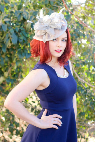 The Kenni Silver Gray Fascinator, Womens Tea Party Hat, Church Hat, Derby Hat, Fancy Hat, Silver Hat, Tea Party Hat, wedding hat - The Hat Hive