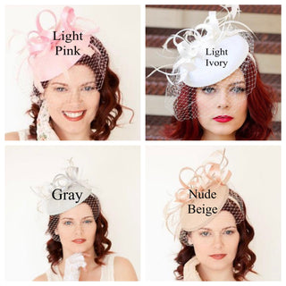 The Madelyn Fascinator, light ivory Fascinator with Veil, Women's Tea Party Hat, Church Hat, Derby Hat, Fancy Hat, wedding hat, British Hat - The Hat Hive