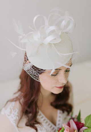 The Madelyn Fascinator, light ivory Fascinator with Veil, Women's Tea Party Hat, Church Hat, Derby Hat, Fancy Hat, wedding hat, British Hat - The Hat Hive