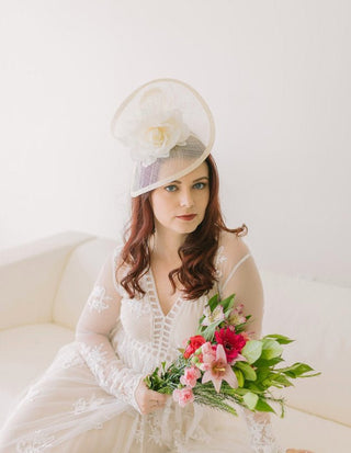 The Nicolle Ivory Fascinator, Womens Tea Party Hat, Hat with Veil, Church Hat, Derby Hat, Fancy Hat, Ivory Hat, Tea Party Hat, wedding hat - The Hat Hive