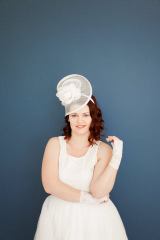 The Nicolle Ivory Fascinator, Womens Tea Party Hat, Hat with Veil, Church Hat, Derby Hat, Fancy Hat, Ivory Hat, Tea Party Hat, wedding hat - The Hat Hive