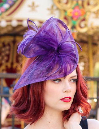 The Taylor Mardi Gras Hat, Fascinator, Purple Fascinator, Tea Party Hat, Church Hat, Derby Hat, British Hat, Wedding Hat Plum Purple - The Hat Hive