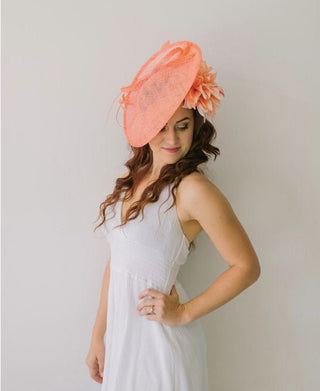 THH003 Coral flower Fascinator, Womens Tea Party Hat, Church Hat, Derby Hat, Fancy Hat, Bachelorette Hat, Tea Party Hat, wedding hat - The Hat Hive