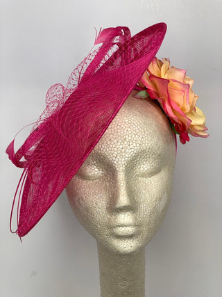 THH036 Pink Fascinator with Yellow Rose, Pink Derby Hat, Womens Tea Party Hat, Church Hat, Derby Hat, Fancy Hat, Royal Hat, Tea Party Hat, - The Hat Hive