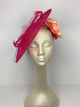 THH036 Pink Fascinator with Yellow Rose, Pink Derby Hat, Womens Tea Party Hat, Church Hat, Derby Hat, Fancy Hat, Royal Hat, Tea Party Hat, - The Hat Hive