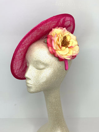 THH036 Pink Fascinator with Yellow Rose, Pink Derby Hat, Womens Tea Party Hat, Church Hat, Derby Hat, Fancy Hat, Royal Hat, Tea Party Hat, - The Hat Hive