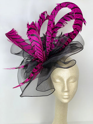 THH048 Black and Fuchsia Derby Hat, Black Church hat, Tea Party Hat, Black and pink Hat, Tea Party Hat, Fashion Hat, Church Hat - The Hat Hive