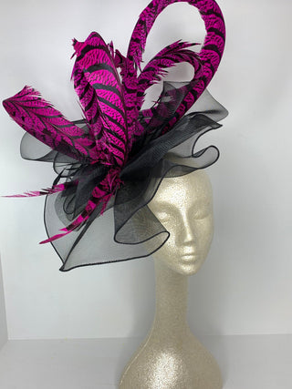 THH048 Black and Fuchsia Derby Hat, Black Church hat, Tea Party Hat, Black and pink Hat, Tea Party Hat, Fashion Hat, Church Hat - The Hat Hive