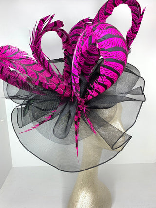 THH048 Black and Fuchsia Derby Hat, Black Church hat, Tea Party Hat, Black and pink Hat, Tea Party Hat, Fashion Hat, Church Hat - The Hat Hive