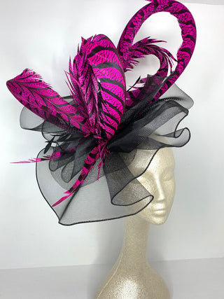 THH048 Black and Fuchsia Derby Hat, Black Church hat, Tea Party Hat, Black and pink Hat, Tea Party Hat, Fashion Hat, Church Hat - The Hat Hive