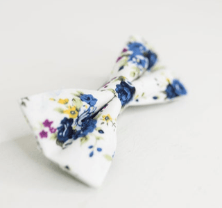 WHITE AND BLUE FLORAL BOW TIE - The Hat Hive