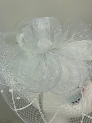 White Fascinator, Tea Party Hat, Bridal wedding hat, Derby Hat, Formal Hair Piece, Woman's Hair Clip, British Fancy Hat, - The Hat Hive
