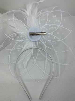 White Fascinator, Tea Party Hat, Bridal wedding hat, Derby Hat, Formal Hair Piece, Woman's Hair Clip, British Fancy Hat, - The Hat Hive