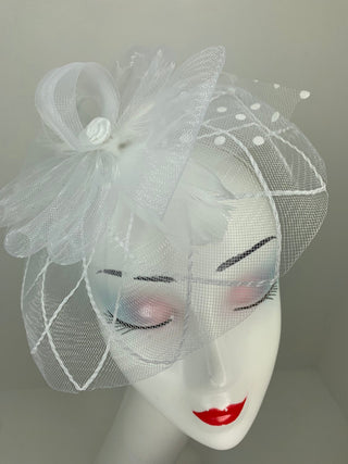 White Fascinator, Tea Party Hat, Bridal wedding hat, Derby Hat, Formal Hair Piece, Woman's Hair Clip, British Fancy Hat, - The Hat Hive