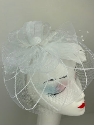 White Fascinator, Tea Party Hat, Bridal wedding hat, Derby Hat, Formal Hair Piece, Woman's Hair Clip, British Fancy Hat, - The Hat Hive