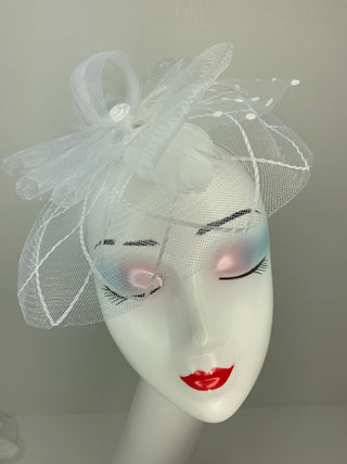 White Fascinator, Tea Party Hat, Bridal wedding hat, Derby Hat, Formal Hair Piece, Woman's Hair Clip, British Fancy Hat, - The Hat Hive