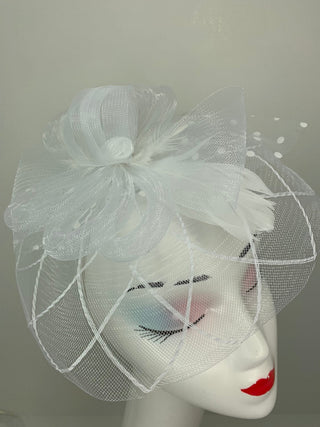 White Fascinator, Tea Party Hat, Bridal wedding hat, Derby Hat, Formal Hair Piece, Woman's Hair Clip, British Fancy Hat, - The Hat Hive