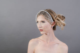 White Veil with Rhinestones on headband , Tea Party Hat, Bridal wedding hat, Formal Hair Piece, Woman's Hair Clip, Women's Tea Party Hat - The Hat Hive