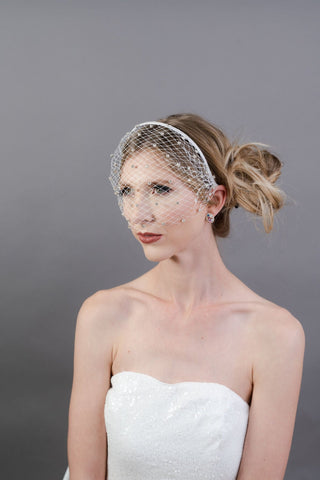 White Veil with Rhinestones on headband , Tea Party Hat, Bridal wedding hat, Formal Hair Piece, Woman's Hair Clip, Women's Tea Party Hat - The Hat Hive