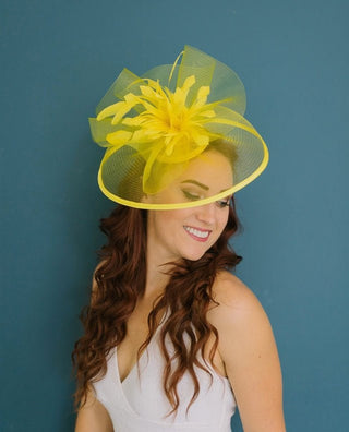 Yellow Fascinator, The Celeste, Derby Hat, Wedding Hat, Women's Tea Party Hat, Fancy Hat, Champagne Gold Hat, Cocktail Hat, wedding hat - The Hat Hive