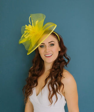 Yellow Fascinator, The Celeste, Derby Hat, Wedding Hat, Women's Tea Party Hat, Fancy Hat, Champagne Gold Hat, Cocktail Hat, wedding hat - The Hat Hive